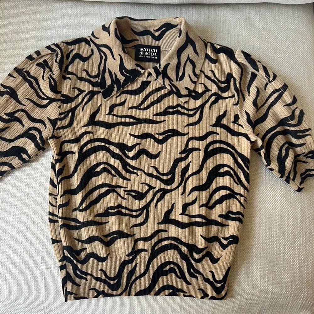 Scotch & Soda tiger print knit polo with puff sleeves